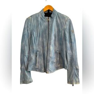 Mauritius Women’s Chessy Blue Lamb Leather Moto Jacket Size Medium
